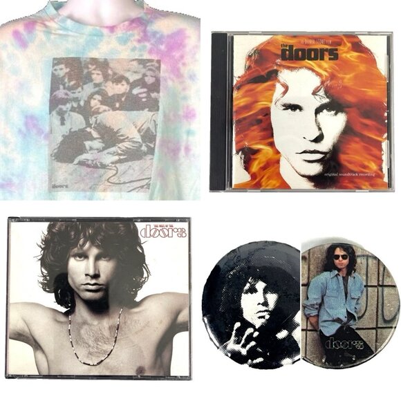 The Doors Jim Morrison Tie Dye Mens T-Shirt size XL + Hits Movie CDs + Buttons - Picture 1 of 16